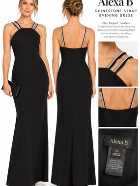 Elegant Black Maxi Dress with Double Rhinestone Straps